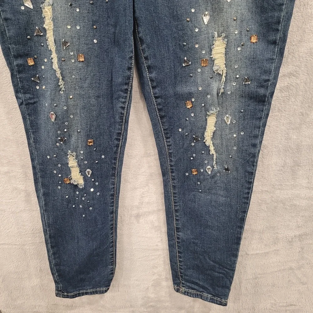 Seven7 Jeans Women's 12 Ankle Skinny Rhinestone‎ Distressed Medium Wash Stretch
